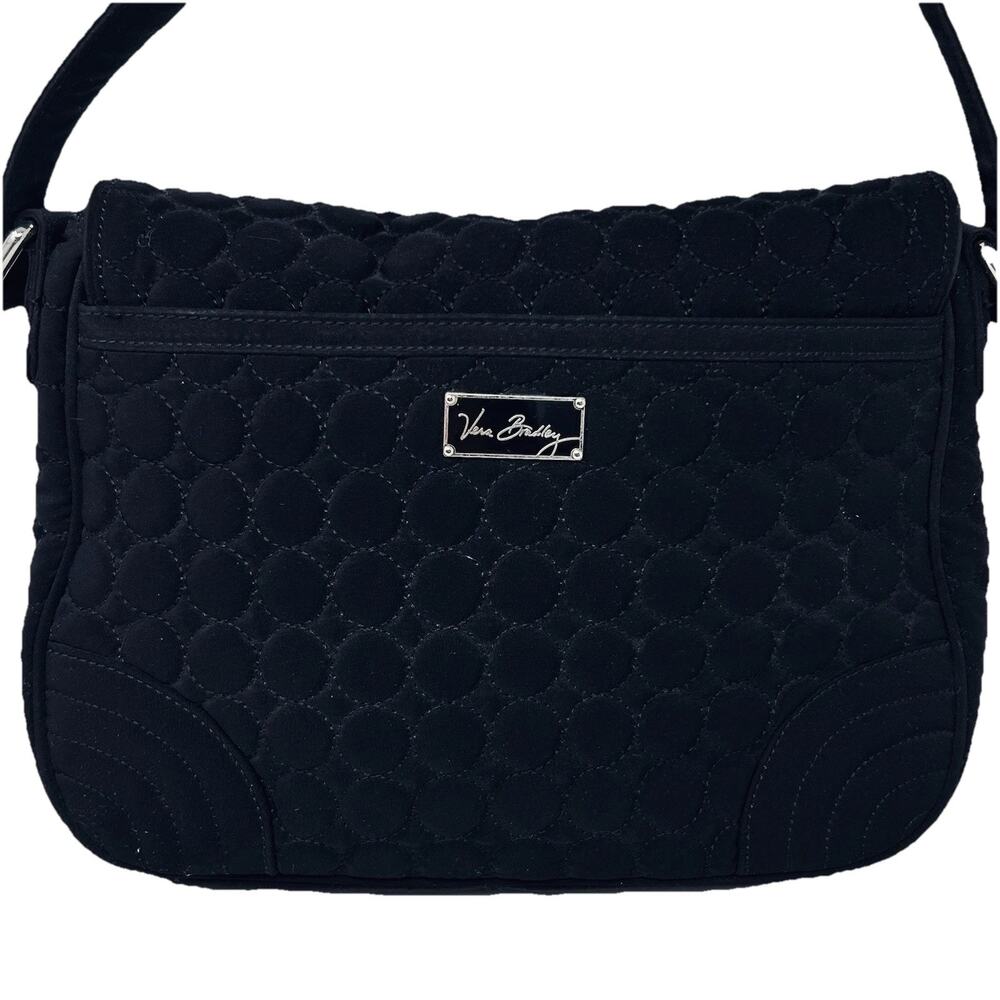 Vera Bradley Black Quilted Shoulder Bag Foldover Flap Purse